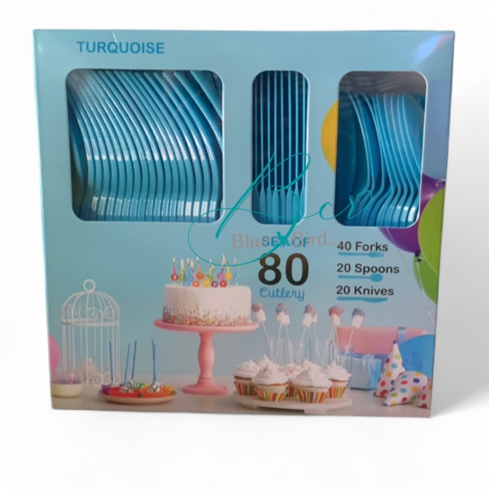 Set of 80 Turquoise Party Cutlery Set